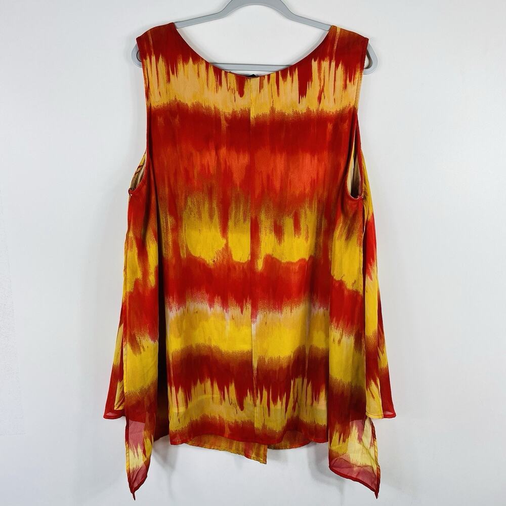 New Directions Top 3X Tie Dye Sleeveless Chiffon Layered Red Orange Yellow - Picture 2 of 5
